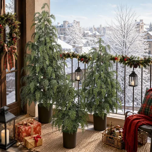 Vista 7 de 3PCS Christmas Artificial Cedar Trees for Outdoors Decorations, 2FT/3FT/4FT