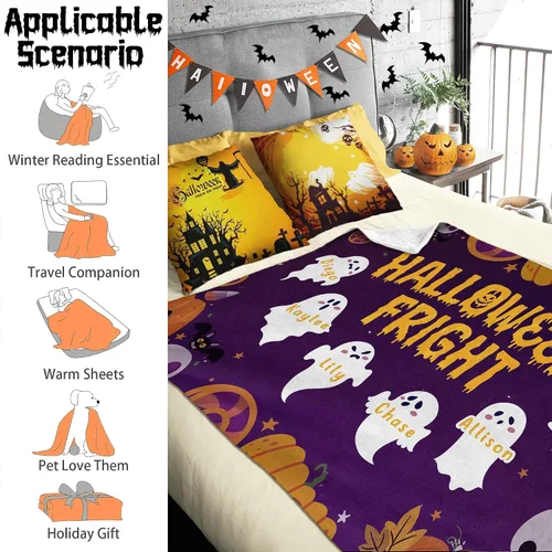 Vista 4 de Youltar Regalos temáticos de Halloween, manta de Halloween personalizada con nombre, regalos personalizados de Halloween para mujeres, hombres