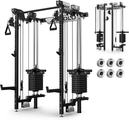 Vista 15 de Mikolo Folding Squat Rack, Wall Mounted Power Rack with Cable Crossover Machine & LAT Pull Down, Functional Trainer with 5 Adjustable Function