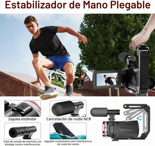 Vista 5 de Videocámara 4K, videocámara Vlogging de 64MP UHD, cámara dual para YouTube, cámara Vlog de pantalla IPS con zoom digital de 21X, micrófono externo