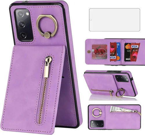 Vista 8 de Asuwish Funda de teléfono para Samsung Galaxy S20 FE 5G de 6.5 pulgadas con protector de pantalla y soporte de tarjeta RFID, soporte para celda S 20