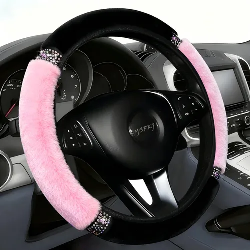 Vista 8 de Funda de volante esponjosa, protector de volante de coche universal de 15 pulgadas con diamantes de imitación de cristal coloridos, protector