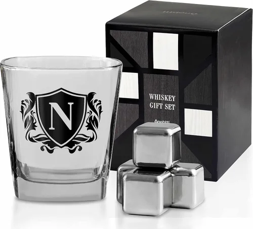 Vista 16 de Regalos de whisky para hombres, vaso de whisky con inicial personalizada con piedras de whisky para papá, novio, mejores amigos, compañeros