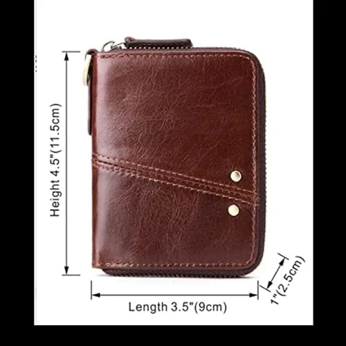 Vista 2 de WYFDP - Cartera de cuero para hombre, monedero de cuero auténtico, monedero pequeño, monedero para hombre, monedero corto con llavero