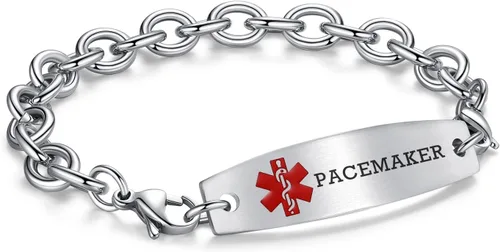 Vista 31 de LinnaLove Pulseras de identificación médica intercambiables Cadena de cable de acero inoxidable pulseras de alerta médica personalizables