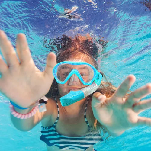 Vista 7 de Equipo de esnórquel para niños, esnórquel seco HH HHAO Sport Kids Snorkel Set Junior Anti niebla vista panorámica de 180°, gafas de natación