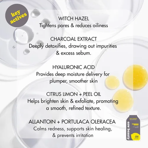 Vista 8 de ESW Beauty Deep Detox - Máscara Facial de Jugo Crudo para Control de Poros - Clarificante con Carbón Activado, Jugo de Limón y H2O para Piel Prone
