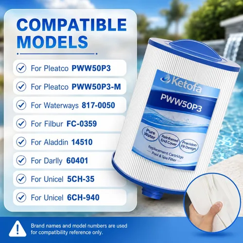 Vista 6 de PWW50P3 - Filtro para bañera de hidromasaje Pleatco Spa, PWW50P3 (rosca gruesa de 1 1/2 pulgadas) Filtro de spa compatible con Unicel 6CH-940 Filbur