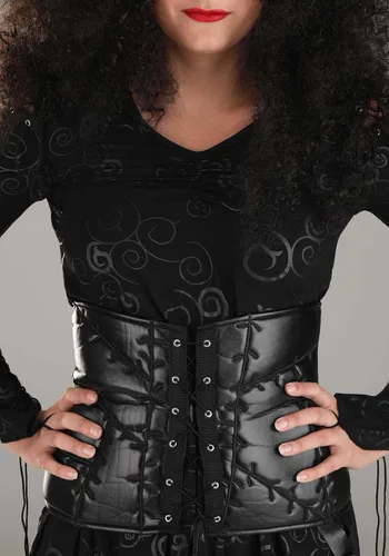 Vista 7 de Women's Deluxe Harry Potter Bellatrix Lestrange Costume, Black Dress Corset, Evil Wizard Outfit for Halloween