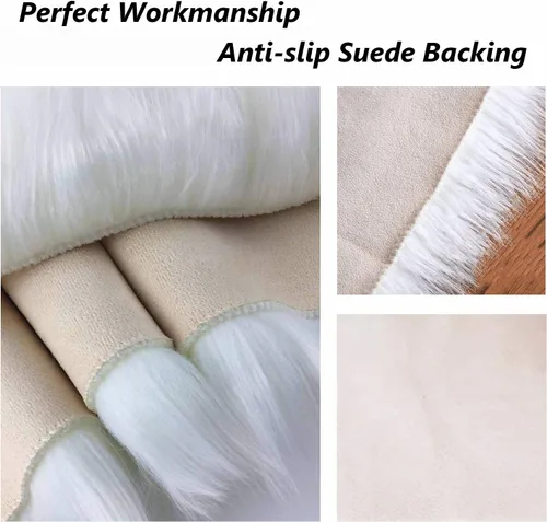 Vista 4 de Alfombra pequeña de piel de oveja sintética de 12 pulgadas, suave, fondo blanco para fotografía de escritorio de productos pequeños, joyas, relojes