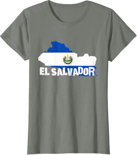 Vista 15 de Camiseta con la bandera de El Salvador, mapa de El Salvador, camiseta de Salvador para mujer, Negro