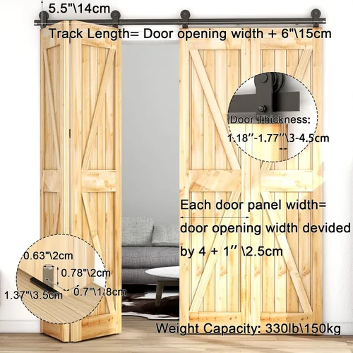 Vista 5 de CCJH Kit de herrajes para puerta corrediza de granero plegable de 4.3 pies/51 pulgadas, resistente para 4 puertas