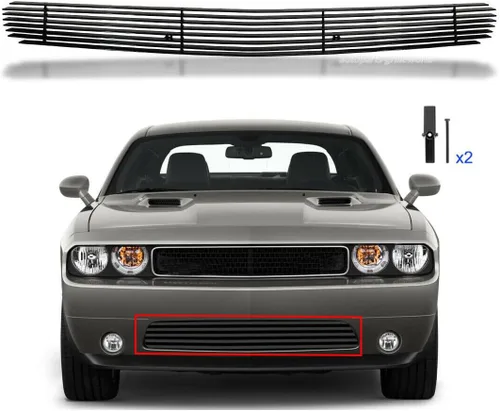 Vista 6 de Rejilla delantera inferior compatible con Dodge Challenger 2011, 2012, 13, 2014, cubierta de parrilla negra Buille