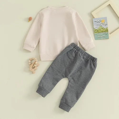 Vista 3 de Chloefairy Conjunto de 2 piezas de ropa occidental para bebé, sudadera con texto en inglés "This is My First Rodeo", conjunto de 2 piezas para otoño