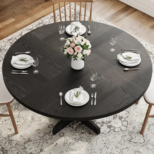Vista 4 de IDEALHOUSE Mesa de comedor redonda para 4, mesa de comedor de 47 pulgadas con base de madera, mesa de comedor circular de cocina para comedor