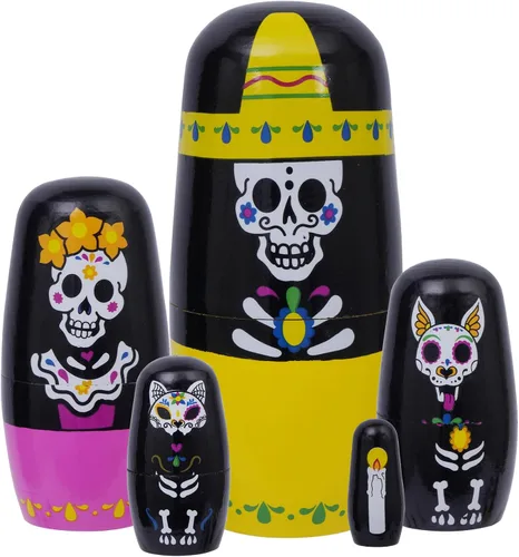 Vista 12 de Muñecas rusas "matrioskas", 5 unidades, 15 cm de alto, diseño de animales, huevos de Pascua, juguetes de anidación, muñecas de madera hechas a mano
