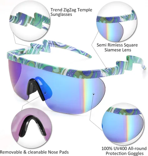 Vista 4 de FEISEDY De Gran Tamaño Espejo Escudo Deporte 80s Gafas De Esquí Gafas De Esquí Parte Superior Plana De Una Pieza Visera Futurista Mujeres Hombres
