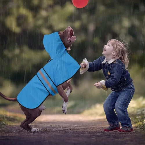 Vista 6 de Impermeables Reflectantes Impermeables para Perros - Chaqueta de Lluvia Ajustable para Cachorros, Chubasqueros Ligeros con Capucha para Perros