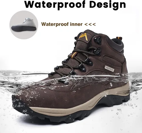 Vista 4 de CC-Los Botas de senderismo impermeables para hombre, ajuste relajado al aire libre, color marrón, talla 8.5, Marrón
