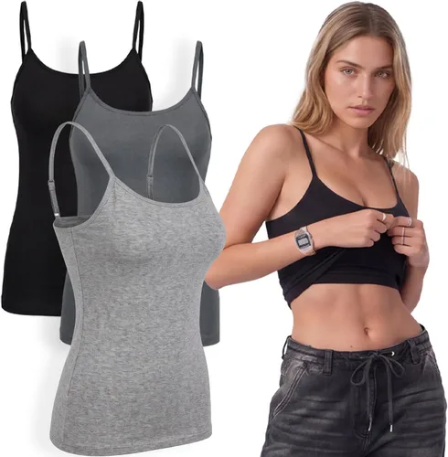 Vista 20 de Emmalise Camiseta de mujer con brasier integrado, soporte de tela sin varillas, camisola corta