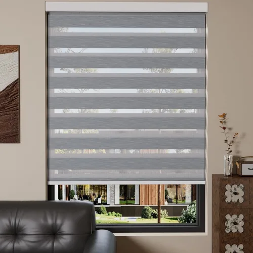 Vista 69 de MYshade Persianas enrollables de cebra opacas (85 %) con cordón para ventanas interiores, persianas de doble capa beige para dormitorio, baño, sala