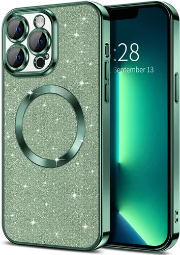 Vista 39 de Hython para iPhone 16 Funda con chispas brillantes, fundas transparentes magnéticas con protector de lente de cámara [Compatible con MagSafe]