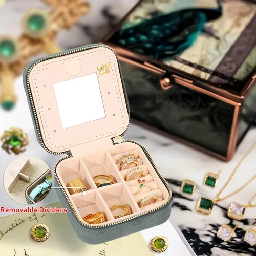 Vista 5 de Janhavi Caja organizadora de viaje con inicial de purpurina, mini joyero, caja organizadora de aretes, caja organizadora para profesores, damas