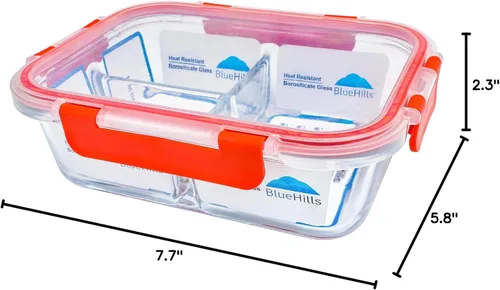 Vista 10 de BlueHills Recipientes de vidrio prémium para preparación de comidas con tapas rojas de cierre a presión, recipientes de alimentos de vidrio sin BPA