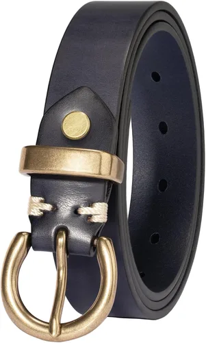 Vista 8 de Cinturón de mujer para jeans de cuero genuino con hebilla circular de latón vintage sólido y embalaje de caja de regalo Negro-1