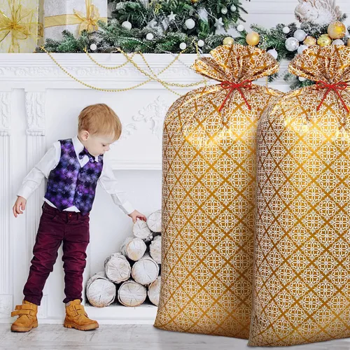 Vista 3 de Zonon 3 bolsas de regalo de plástico de 56 pulgadas, color dorado, tamaño jumbo, bolsas de regalo grandes, envoltura de regalo gigante para boda