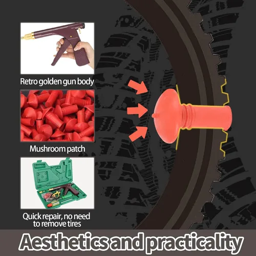 Vista 8 de Kit de reparación de neumáticos con enchufes, kit de tapones de neumáticos de hongo, kit de parche de neumáticos profesional resistente sin cámara