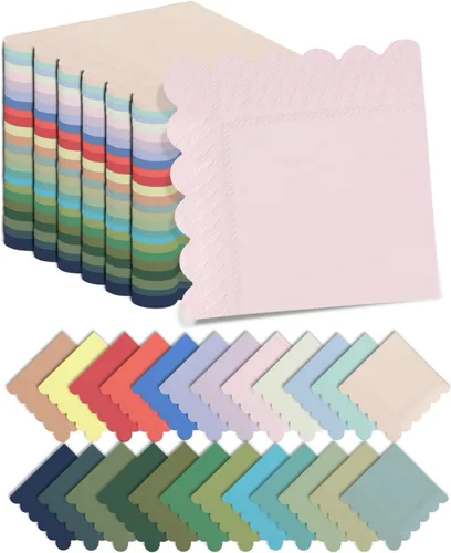 Vista 2 de qiqee 24 colores Morandi servilletas de cóctel 5x5 pulgadas, servilletas desechables para bebidas, boda, cena, fiesta de cumpleaños, diseño de ola