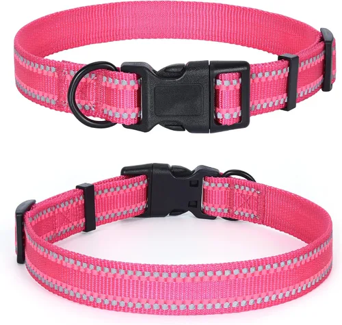 Vista 22 de Mile High Life - Collar para perro con rayas reflectantes 3M y correa de nailon, rojo, azul, verde, morado y rosa