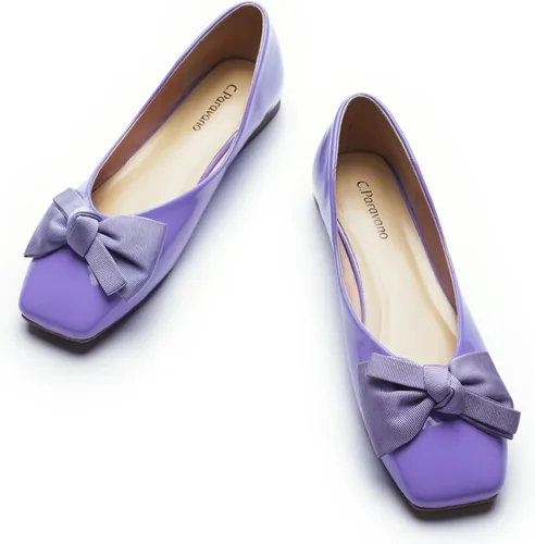 Vista 9 de C.Paravano Zapatos de Ballet para Mujer Zapatos Planos con Punta Cuadrada Zapatos Mary Jane Zapatos de Diseño para Mujer Negro Nueva Patente