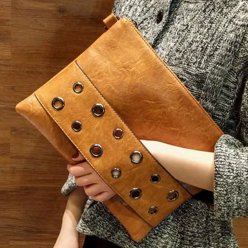 Vista 2 de Remache de moda para mujer, bolso de embrague de cuero PU, bolsos de mensajero cruzados, bolso de hombro femenino, embragues de muñeca