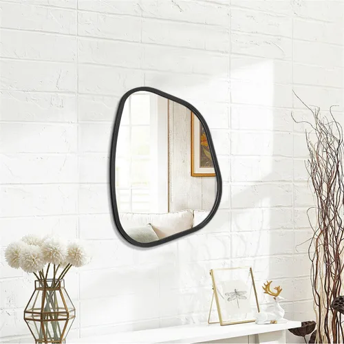 Vista 2 de Espejo asimétrico para pared, marco de madera ovalado irregular, moderno, único, espejo de pared decorativo para baño, sala de estar, dormitorio