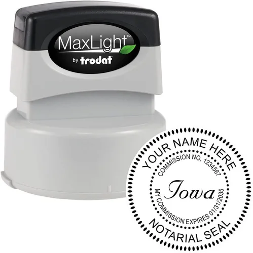 Vista 2 de MaxLight IA - Sello de notario para notario público de Iowa, sello de notario redondo, impresión de 1-5/8 pulgadas, disponible en 5 colores de tinta