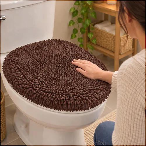Vista 20 de Mayshine - Cubierta de microfibra tipo shaggy para la tapa del asiento del baño, estándar para baño Beige