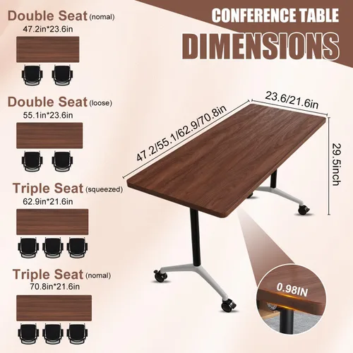 Vista 2 de 47.2" Conference Room Table, Folding Conference Table with Wheels, 2Pack Walnut