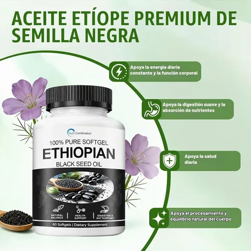 Vista 3 de Cápsulas de aceite de semilla negra etíope 4.64% timoquinona, orgánico, 60