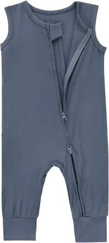 Vista 2 de Mameluco sin mangas con cremallera para bebé, mono de verano para niños pequeños, trajes de rayón, pijamas sin pies para bebés de 0 a 78.7 ft