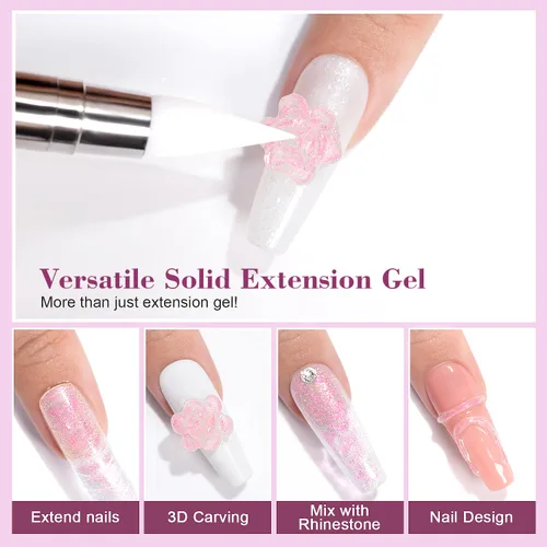Vista 5 de RARJSM Aurora Solid Builder - Gel de uñas no pegajoso para esculpir 3D, gel de extensión de uñas Galaxy Starry Cloud transparente, naranja, rosa