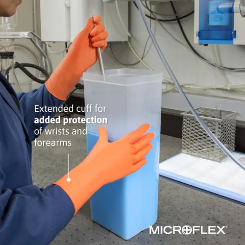 Vista 4 de Ansell Microflex Blaze N48 - Guantes desechables de nitrilo de 7 mil con puño extendido para automoción, petróleo, minería