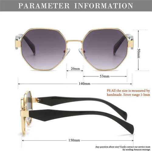 Vista 6 de HJSTES Gafas de sol pequeñas de polígono para mujer y hombre, lentes cuadrados, lentes degradados, protección UV