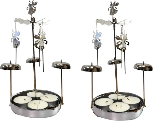 Vista 6 de Spinning Angels - Vela giratoria con campanillas – Diseño de estilo escandinavo sueco – Mide 8 pulgadas de alto