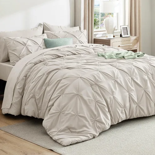 Vista 34 de Bedsure - Juego de edredón tamaño individual gris - Ropa de cama tamaño individual en una bolsa de 5 piezas, juego de cama Pintuck GentleSoft™