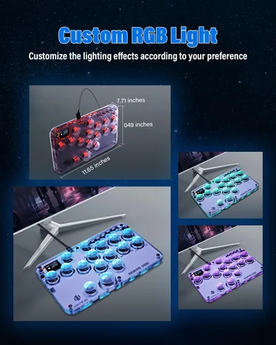 Vista 5 de JZW-Shop Arcade Stick G16, All-Button Arcade Controller for SwitchPCPS4PS3 Steam Deck, Arcade Fight Stick Game Keyboard with Turbo & Custom RGB