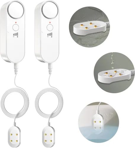 Vista 9 de Daytech Alarma de Sensor de Agua Detector de Fugas – Alerta fuerte de 100 dB, cable de detección de 6.5 pies, 4 niveles de volumen, sensor detector