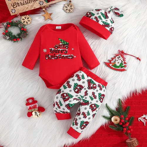 Vista 2 de Newborn Baby Boy Girl My First Christmas Outfits Sweatshirt Romper Long Pants Hat 3Pcs Xmas Fall Winter Clothes