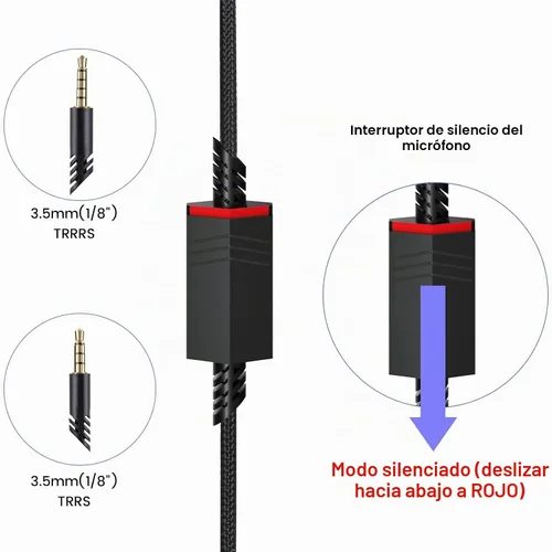Vista 4 de Cable A40 para auriculares Astro A10 A40 TR con interruptor de silencio de micrófono en línea, negro